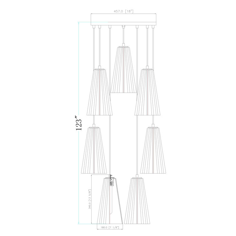 Matte Black 7-Light Chandelier with Frosted Glass Shades