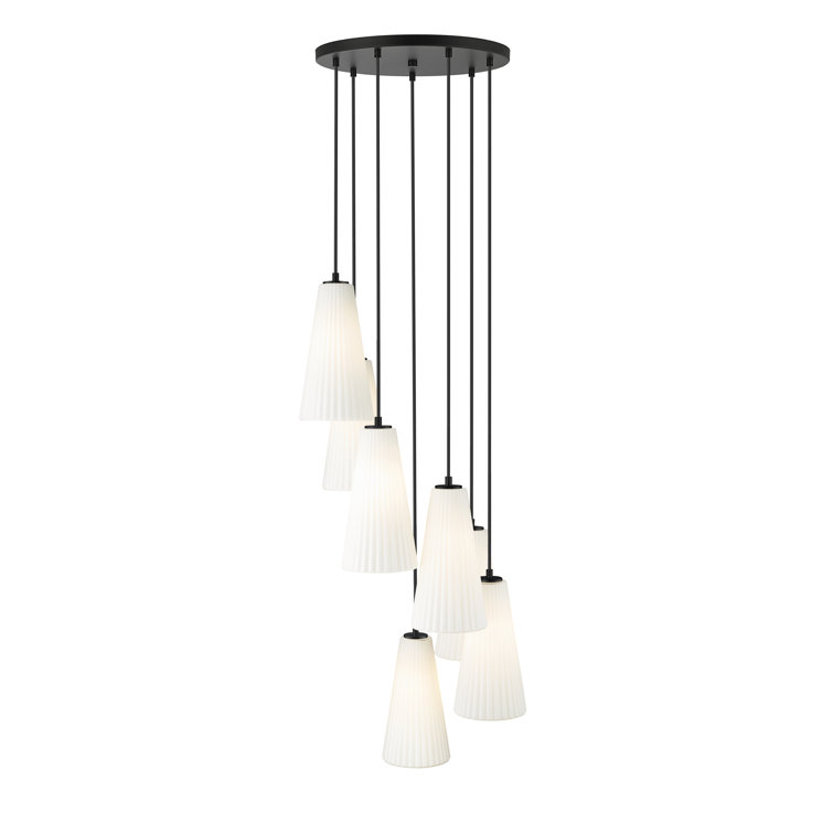 Matte Black 7-Light Chandelier with Frosted Glass Shades