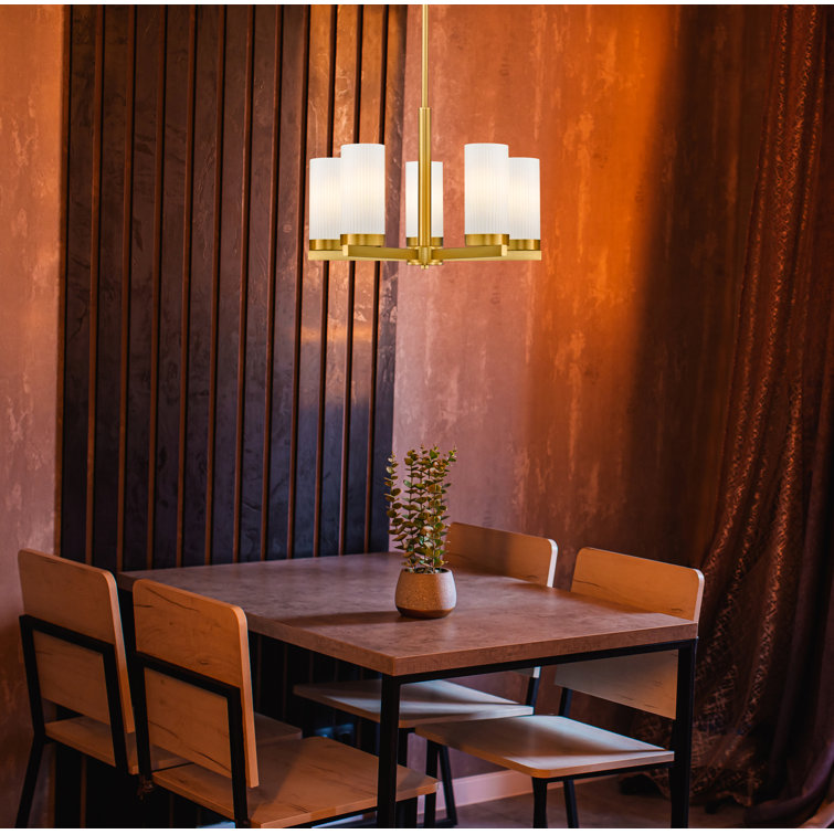 Gold 5-Light Mini Chandelier with Frosted Glass Shades