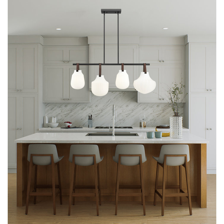 Matte Black and Gold 4-Light Glass Pendant
