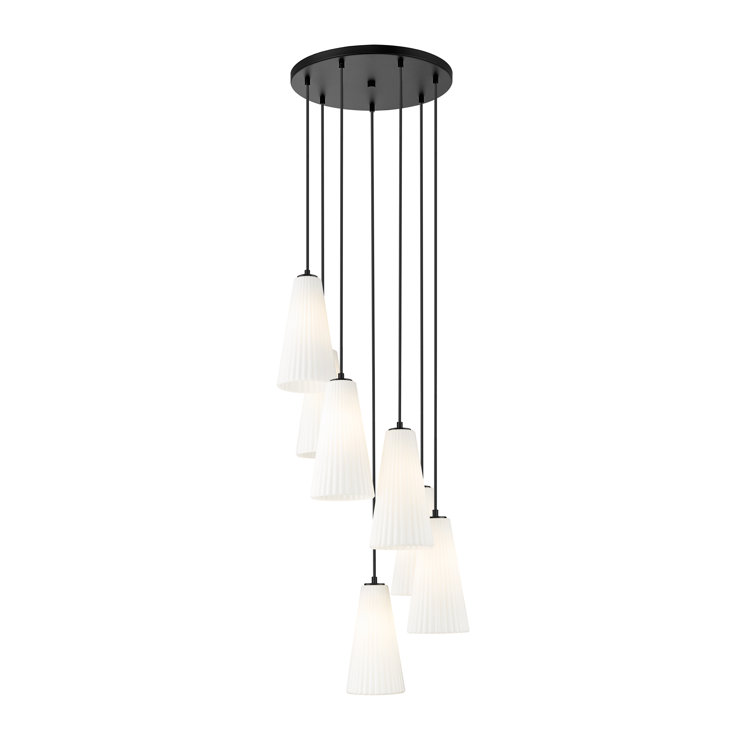 Matte Black 7-Light Chandelier with Frosted Glass Shades
