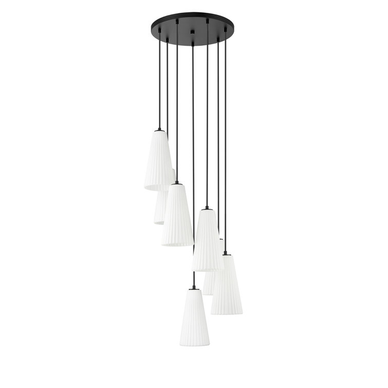 Matte Black 7-Light Chandelier with Frosted Glass Shades
