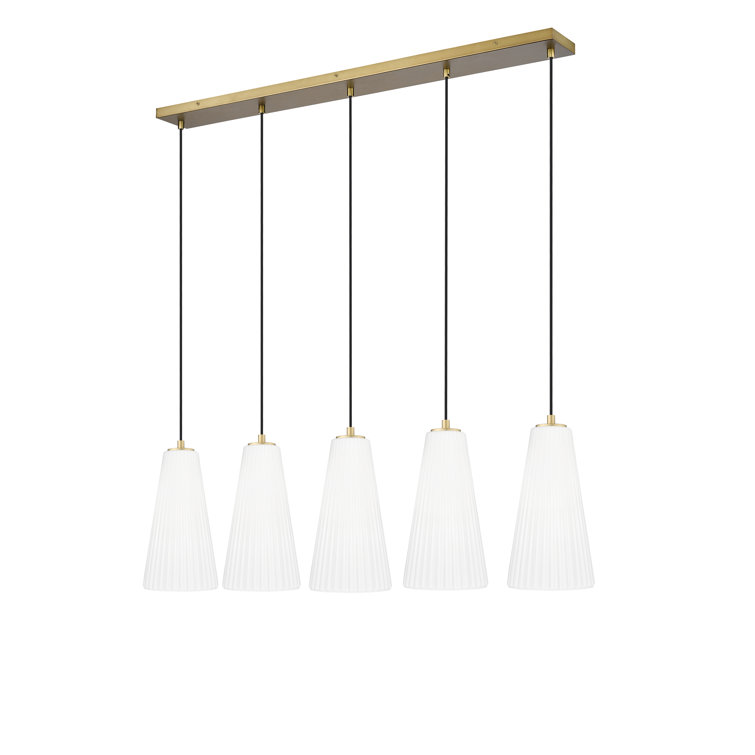 Modern Gold and Nickel 5-Light Linear Chandelier with Frosted Glass Shades