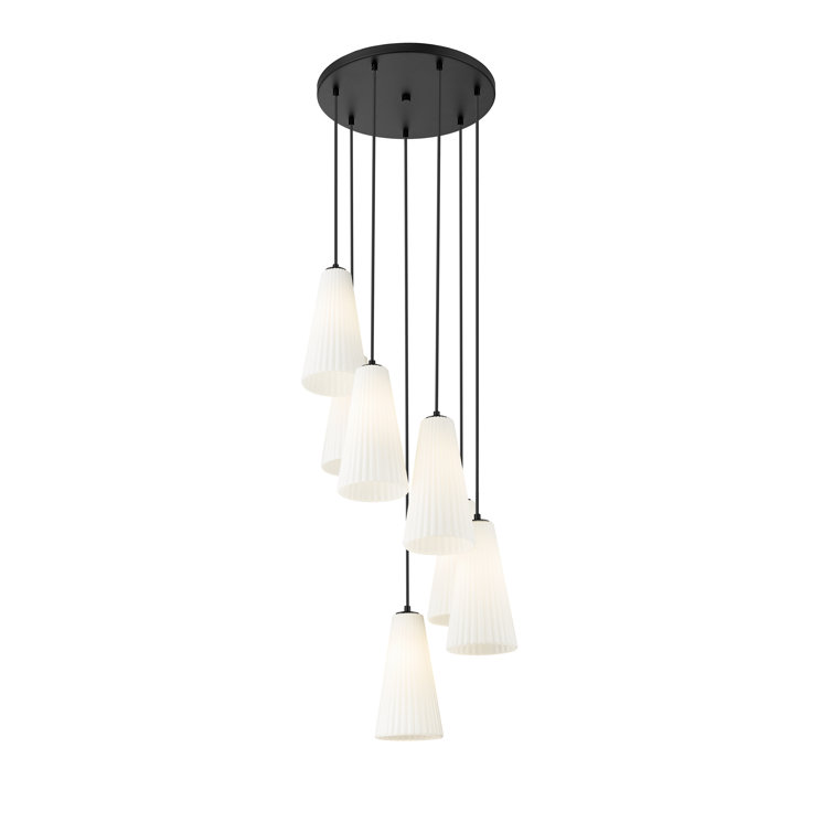 Matte Black 7-Light Chandelier with Frosted Glass Shades