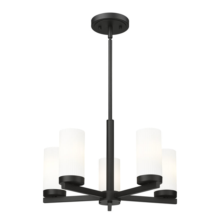 Matte Black Mini Chandelier with White Glass Shades