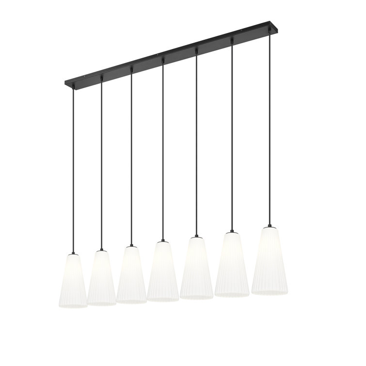 Matte Black 54'' Linear Chandelier with Frosted Glass Shades