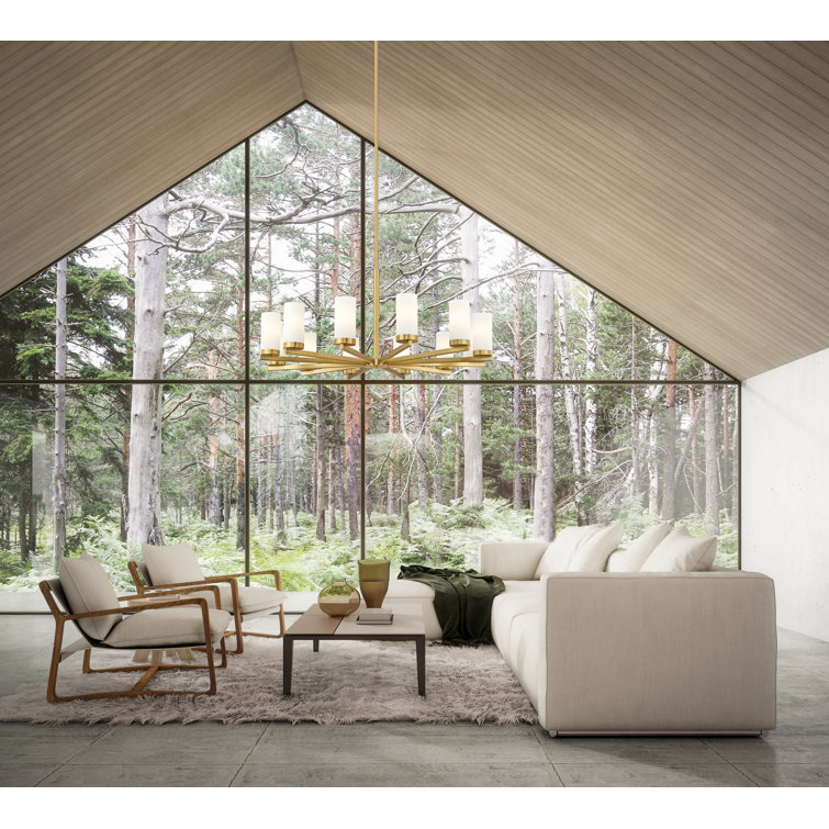 Modern Gold 12-Light Chandelier with Frosted Glass Shades