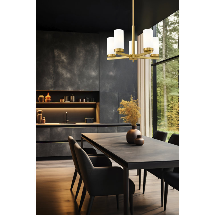 Gold 5-Light Mini Chandelier with Frosted Glass Shades