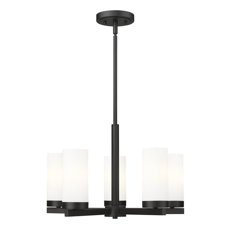 Matte Black Mini Chandelier with White Glass Shades