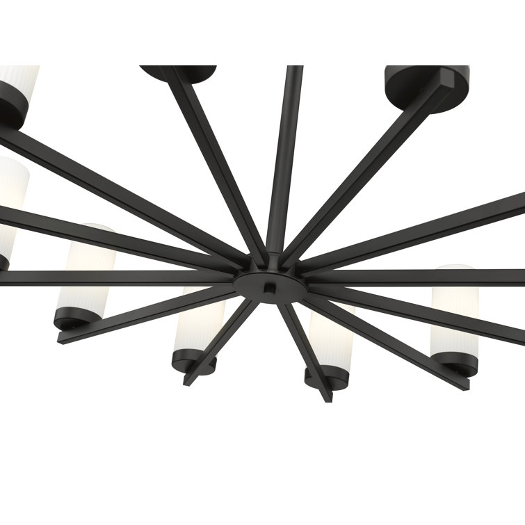 Matte Black 12-Light Modern Chandelier with White Glass Shades