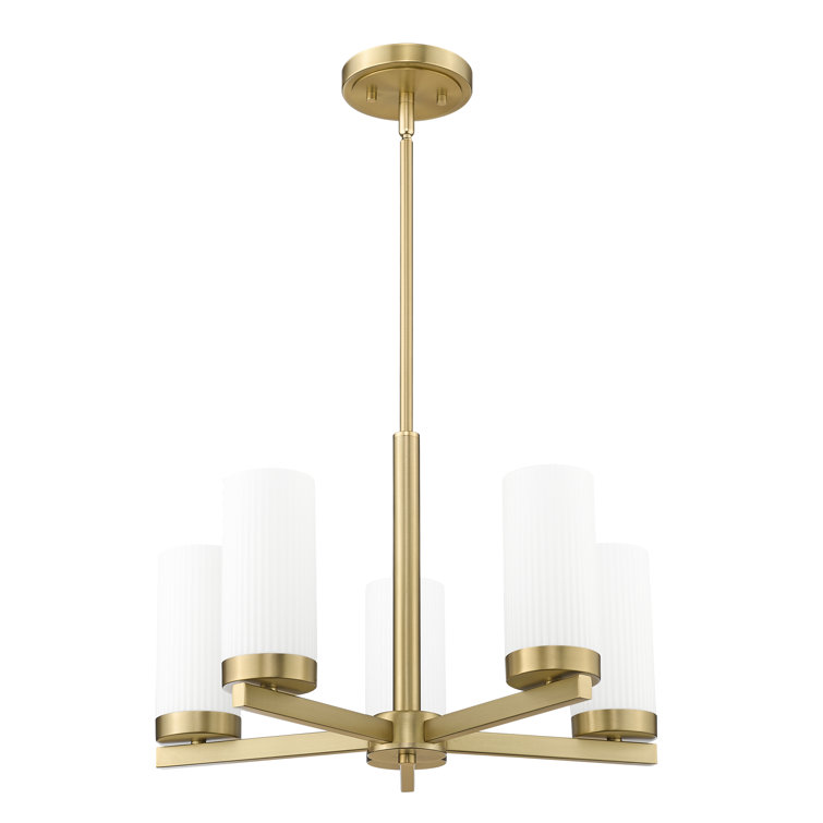 Gold 5-Light Mini Chandelier with Frosted Glass Shades