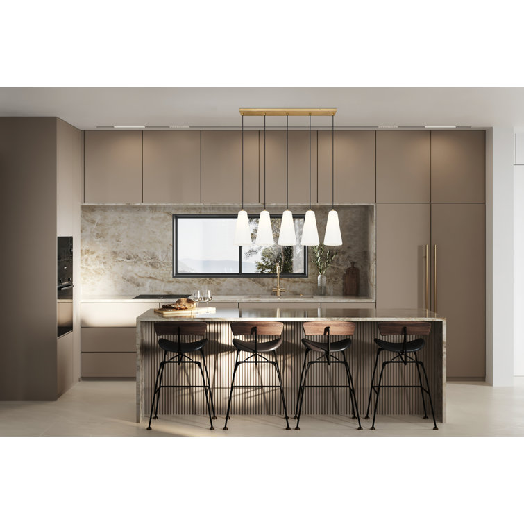 Modern Gold and Nickel 5-Light Linear Chandelier with Frosted Glass Shades