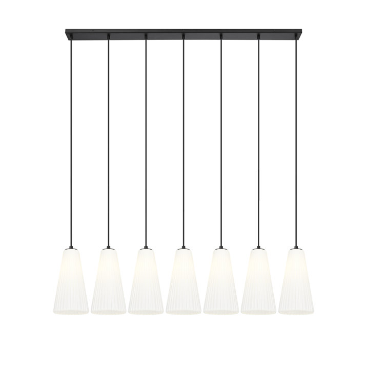 Matte Black 54'' Linear Chandelier with Frosted Glass Shades