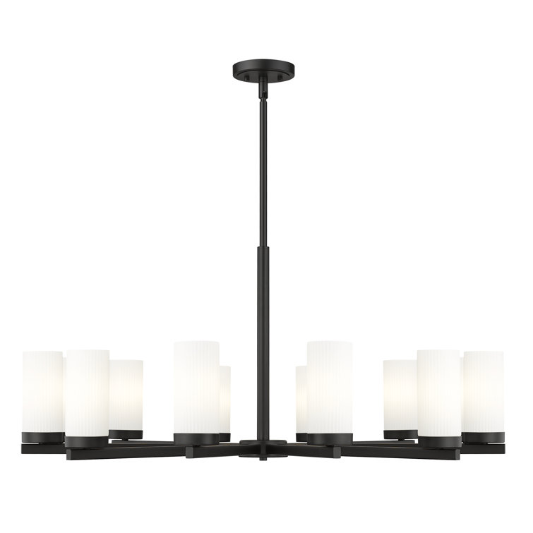 Matte Black 12-Light Modern Chandelier with White Glass Shades