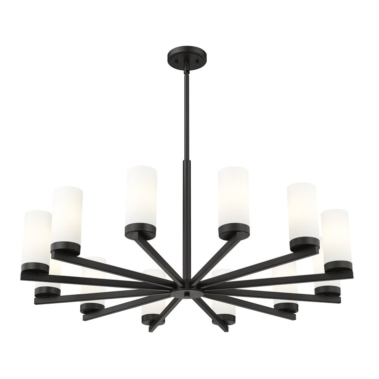 Matte Black 12-Light Modern Chandelier with White Glass Shades