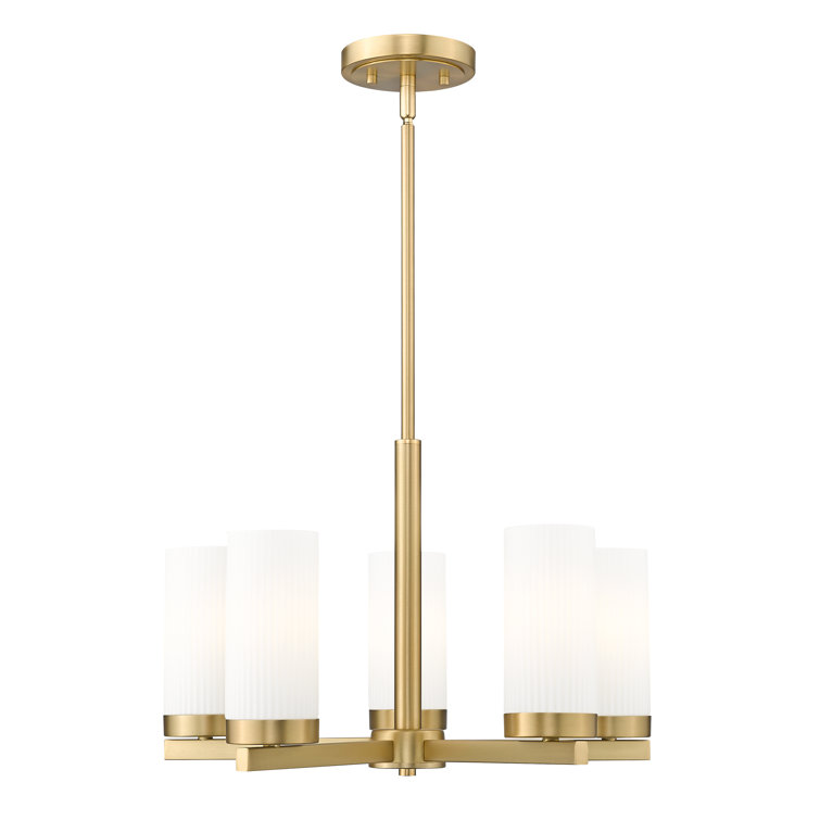 Gold 5-Light Mini Chandelier with Frosted Glass Shades