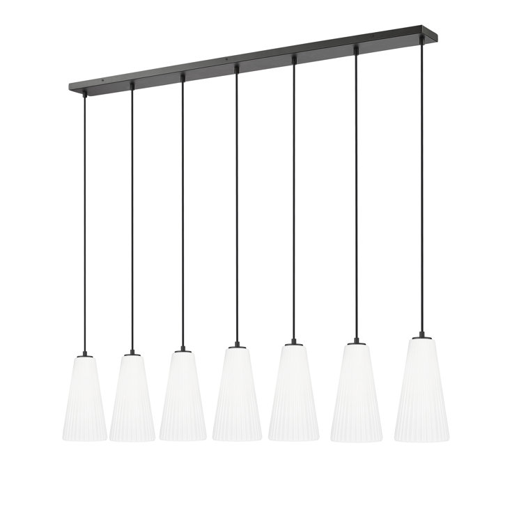 Matte Black 54'' Linear Chandelier with Frosted Glass Shades