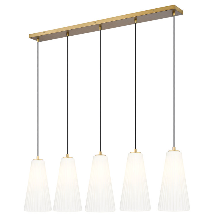 Modern Gold and Nickel 5-Light Linear Chandelier with Frosted Glass Shades