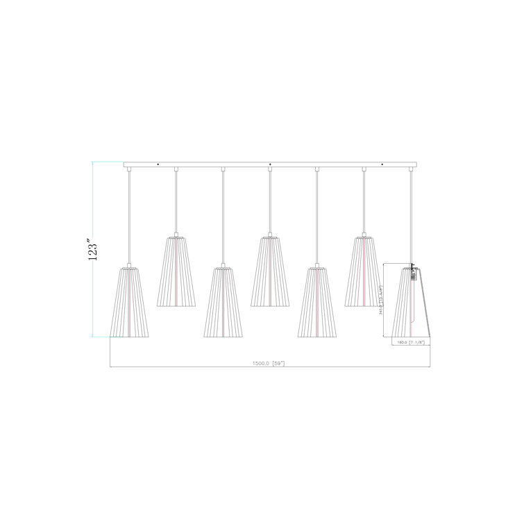 Matte Black 54'' Linear Chandelier with Frosted Glass Shades