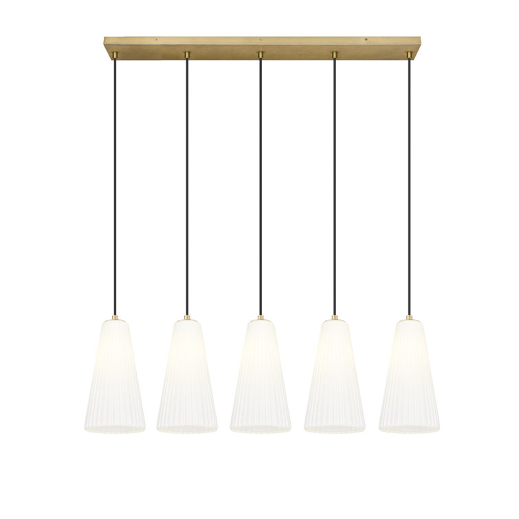 Modern Gold and Nickel 5-Light Linear Chandelier with Frosted Glass Shades