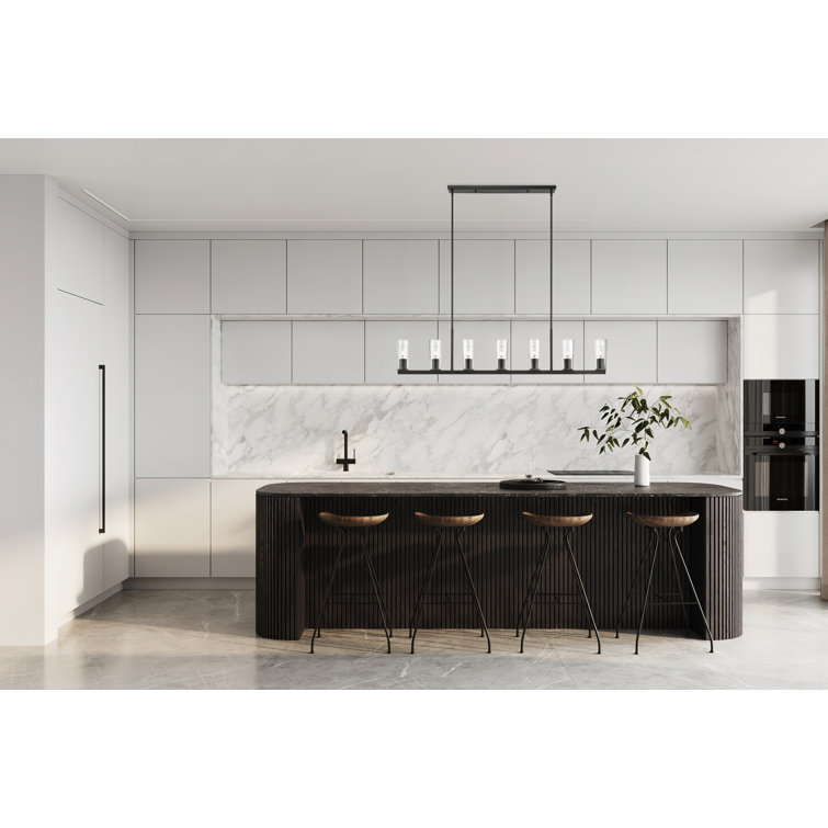 Matte Black 7-Light Linear Chandelier with Tapered Glass Shades