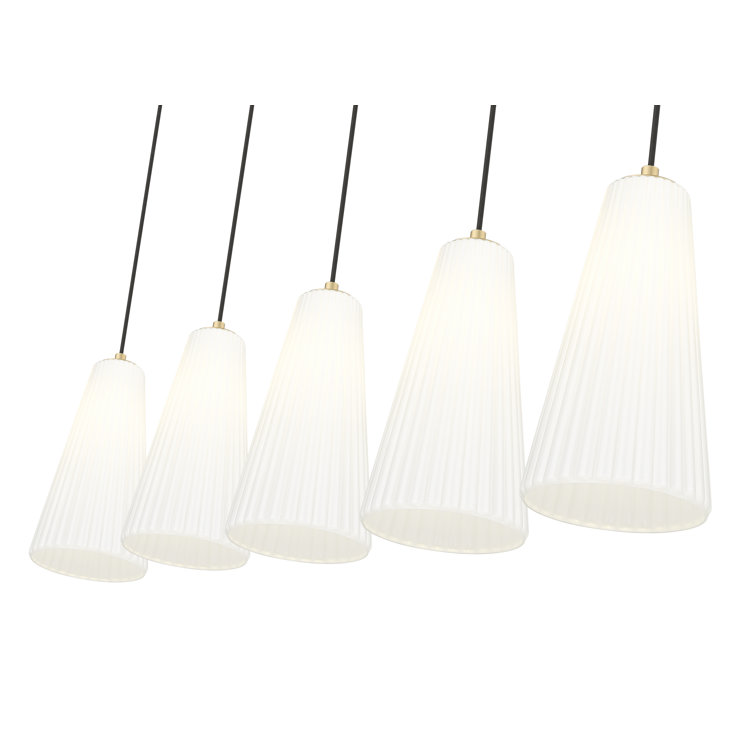 Modern Gold and Nickel 5-Light Linear Chandelier with Frosted Glass Shades