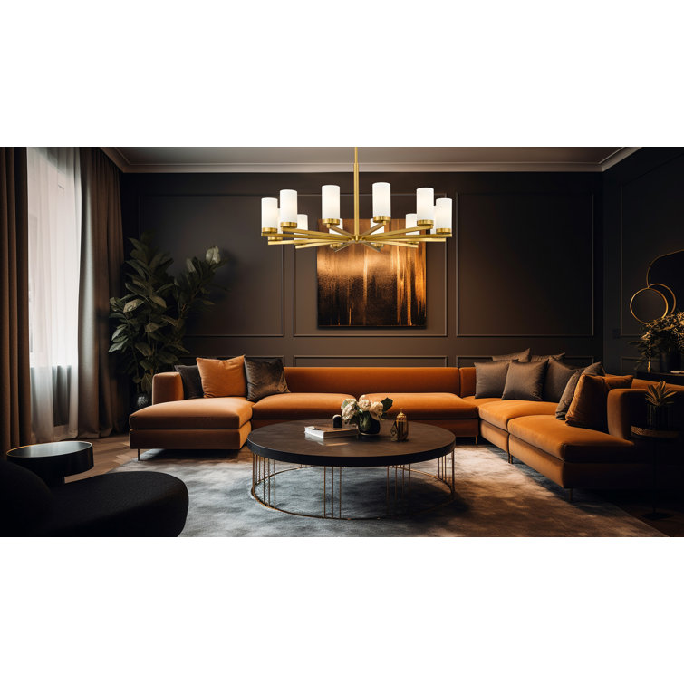 Modern Gold 12-Light Chandelier with Frosted Glass Shades