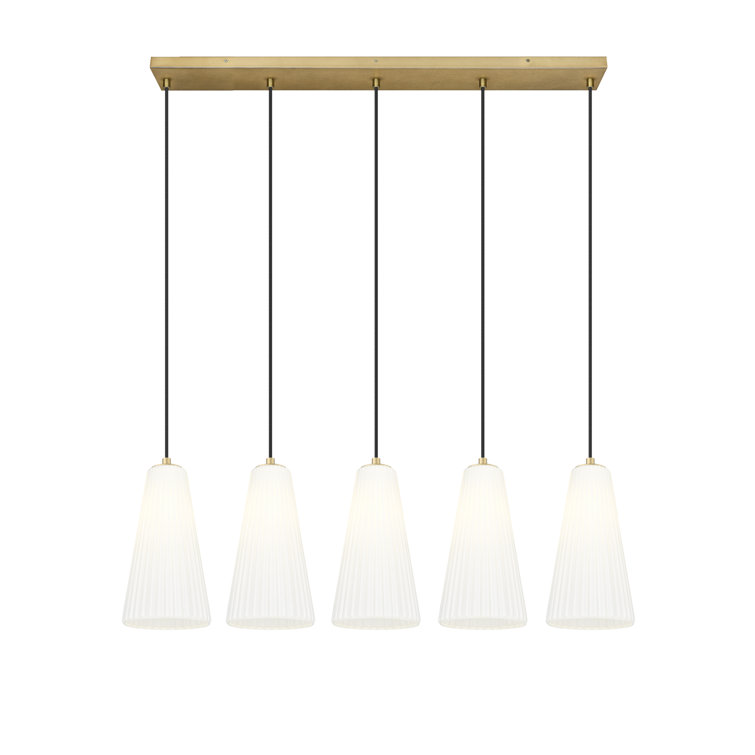 Modern Gold and Nickel 5-Light Linear Chandelier with Frosted Glass Shades