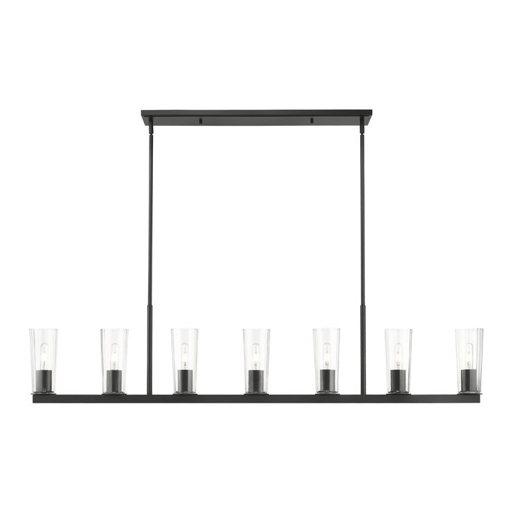 Matte Black 7-Light Linear Chandelier with Tapered Glass Shades