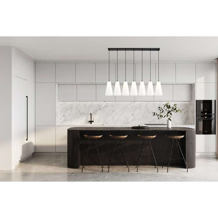 Matte Black 54'' Linear Chandelier with Frosted Glass Shades