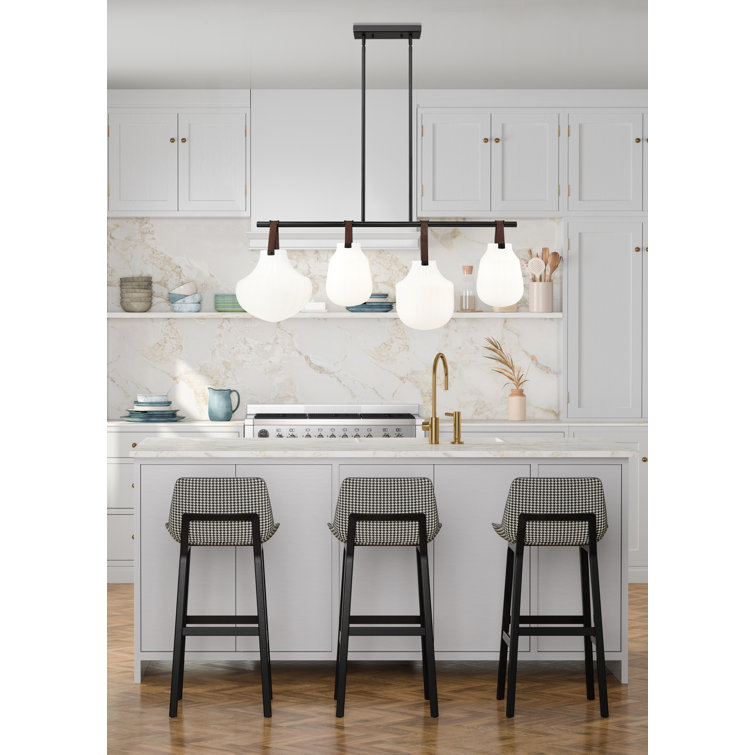 Matte Black and Gold 4-Light Glass Pendant