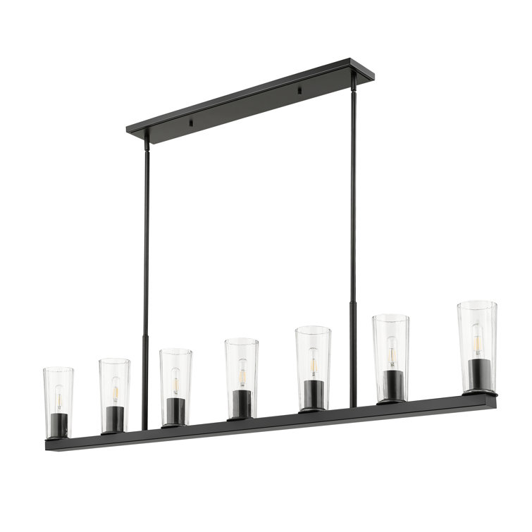 Matte Black 7-Light Linear Chandelier with Tapered Glass Shades