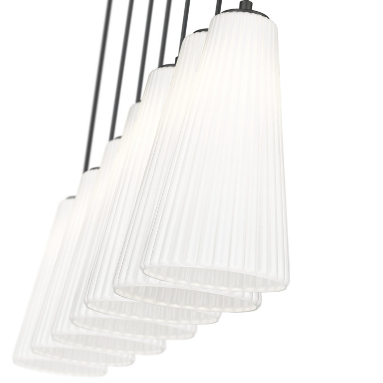 Matte Black 54'' Linear Chandelier with Frosted Glass Shades