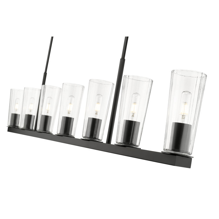 Matte Black 7-Light Linear Chandelier with Tapered Glass Shades