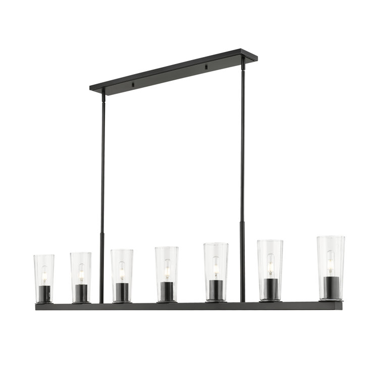 Matte Black 7-Light Linear Chandelier with Tapered Glass Shades