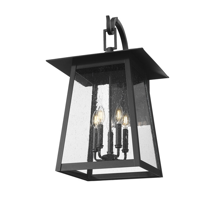 Rainer Black 5-Light Outdoor Wall Lantern with Seeded Glass
