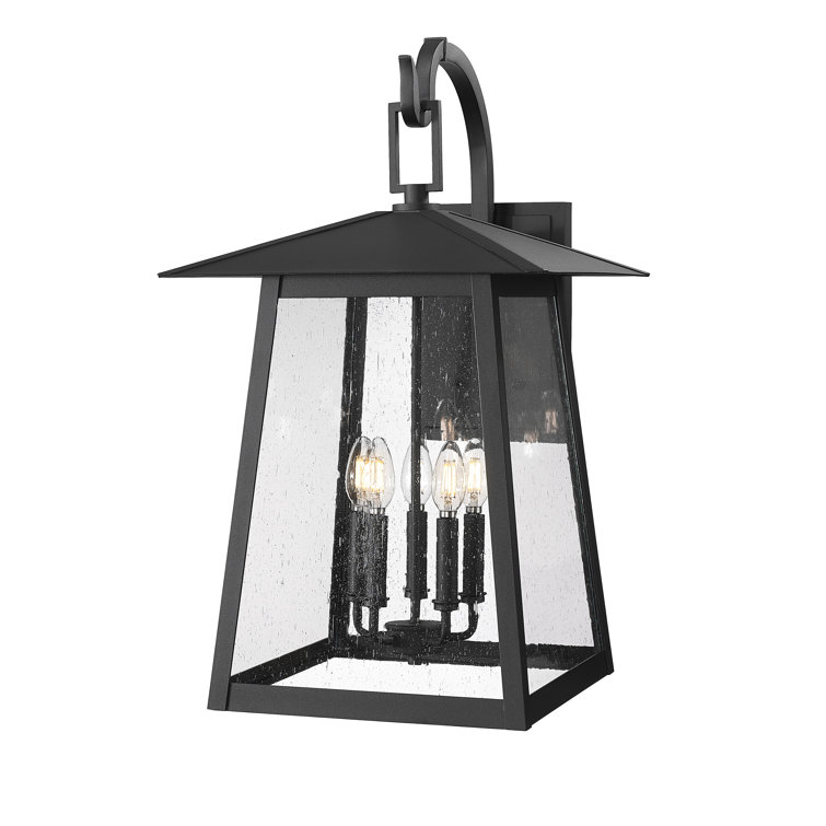 Rainer Black 5-Light Outdoor Wall Lantern with Seeded Glass