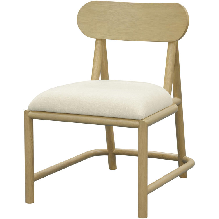 Beige Upholstered Oak Wood Dining Chairs, Set of 2