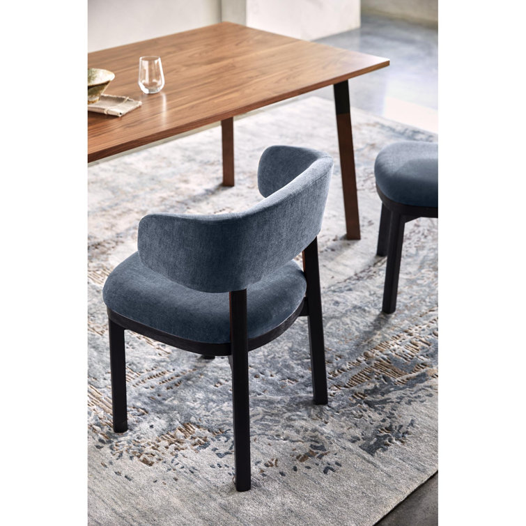 Blue Upholstered Acacia Dining Chairs with Solid Back, Set of 2