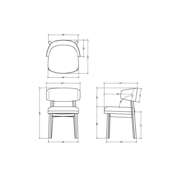 Blue Upholstered Acacia Dining Chairs with Solid Back, Set of 2
