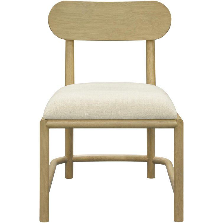 Beige Upholstered Oak Wood Dining Chairs, Set of 2
