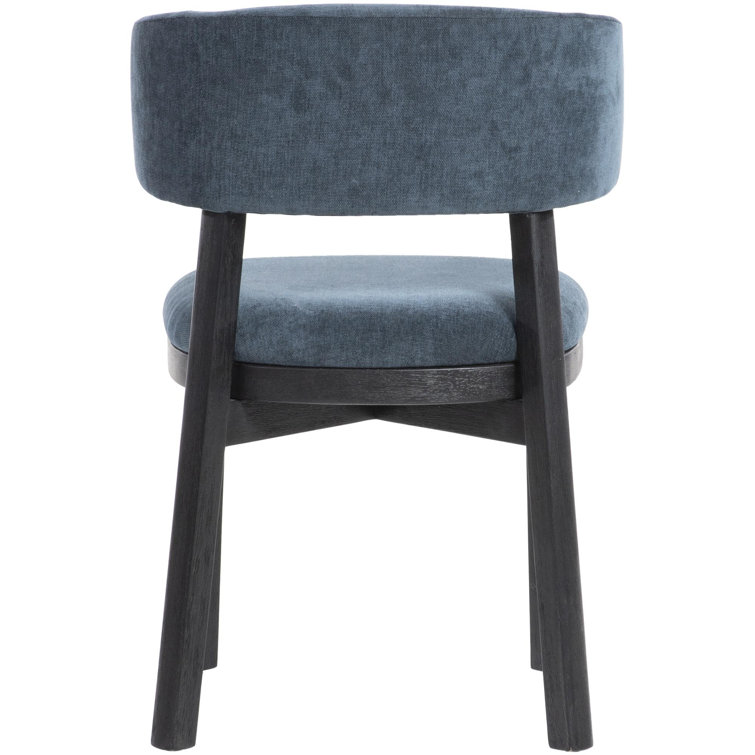 Blue Upholstered Acacia Dining Chairs with Solid Back, Set of 2