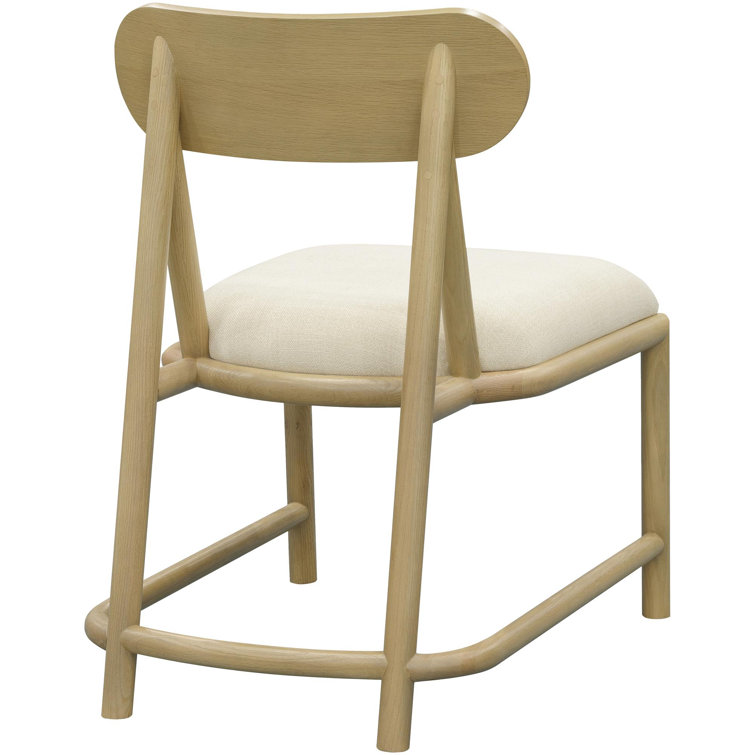 Beige Upholstered Oak Wood Dining Chairs, Set of 2