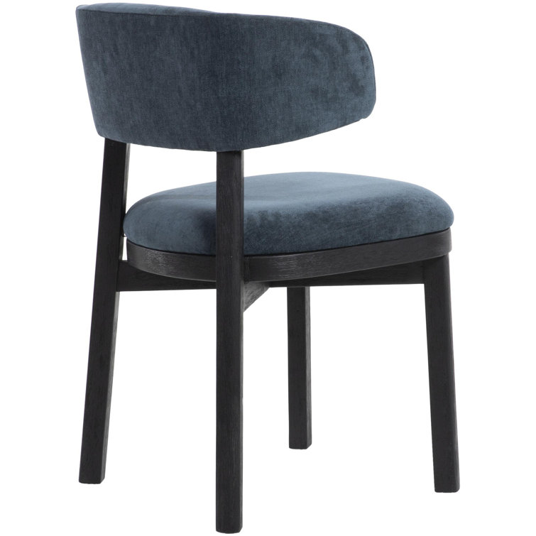 Blue Upholstered Acacia Dining Chairs with Solid Back, Set of 2