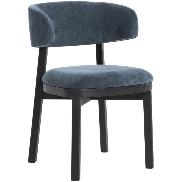 Blue Upholstered Acacia Dining Chairs with Solid Back, Set of 2