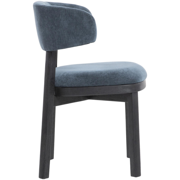 Blue Upholstered Acacia Dining Chairs with Solid Back, Set of 2