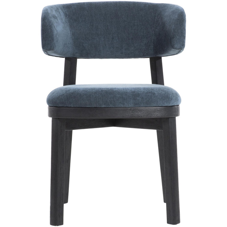 Blue Upholstered Acacia Dining Chairs with Solid Back, Set of 2