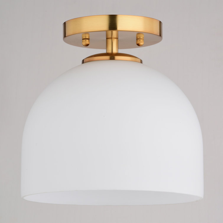 Shelby 9.25-Inch Brass and White Glass Semi-Flush Mount Light