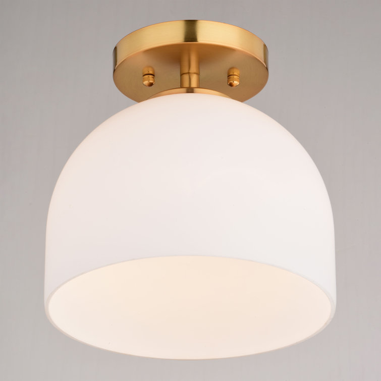 Shelby 9.25-Inch Brass and White Glass Semi-Flush Mount Light