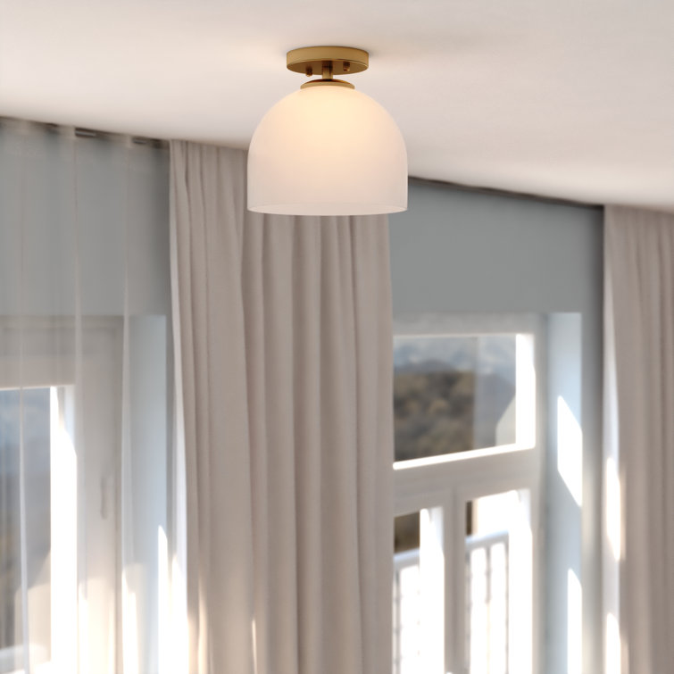 Shelby 9.25-Inch Brass and White Glass Semi-Flush Mount Light